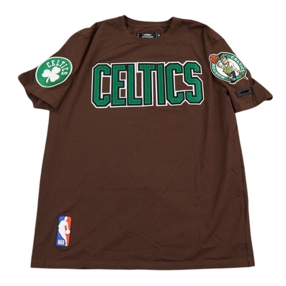 Pro Standard Boston Celtics Patch Shirt Men Medium Brown Embroidered Garden Tee